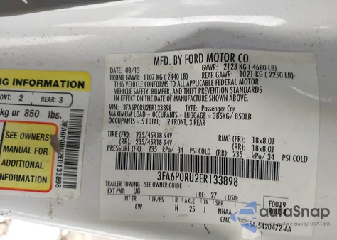 2014 Ford Fusion Hybrid Titanium z USA, uszkodzony, nr VIN 3FA6P0RU2ER133898